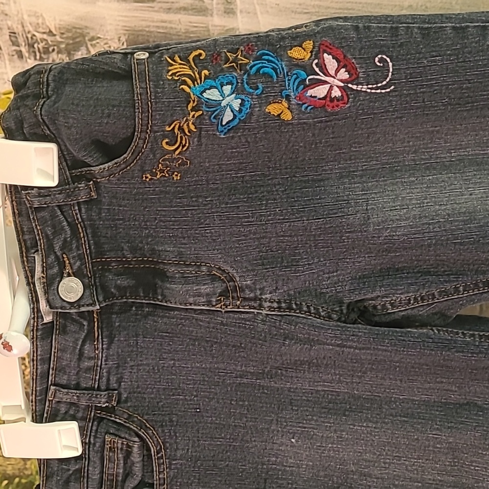 Route 66 Girls 10 butterfly embroidery boot cut jeans adjustable waistband